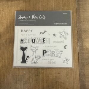 Close To My Heart Halloween Cat Stamp & Thin Cuts Set - Gray & White